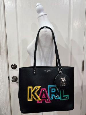 KARL LAGERFIELD MAYBELLE BLACK TOTE BAG WITH MULTI STUDDED WITH DUST BAG