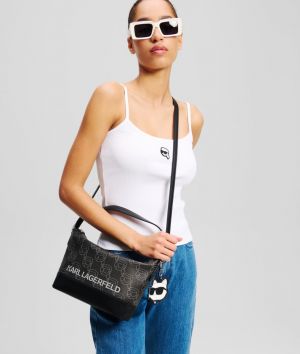 Karl Lagerfeld Ikon Crossbody NFT All Over Pattern Black Bag With Dust Bag 