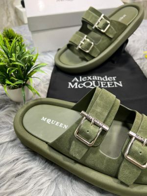 ALEXANDER MCQUEEN Suede GREEN Leather Double Buckle Sandals