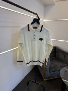 Gucc i knitted imported sweatshirt with brand button and logo on chest cream