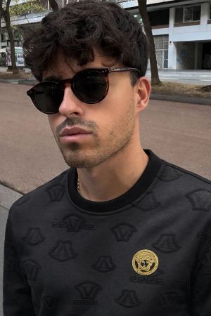 Versace Chest Logo Full Monogram Sweatshirt Black