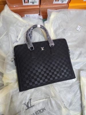 Louis_Vuitton Damier Graphite Leather Laptop Bag With LV Logo Top-Handle With Strap (LG205-5)