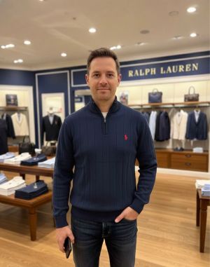 Ralph Laure n Navy Premium Imported High Neck Knitted Pullover Half Zipper Style 3451