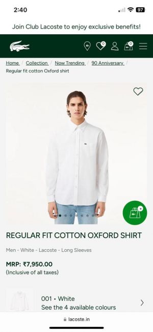 Lacost e White Premium Shirt 100% Oxford Cotton Fabric With custom Branded Button Tagging And Brand Poly Bag 3447