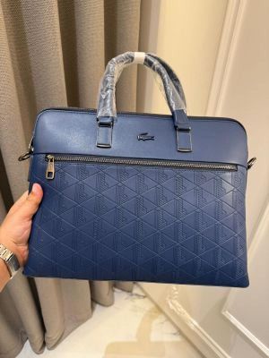 Lacost_e Blue Textured Leather Laptop Bag with Front Zip Pocket (E1970-5)