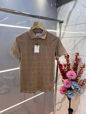 Coac H Beige Premium Imported Compact Yarn 240 GSM Interlock Fabric Polo Tshirt All Over Monogram 3080