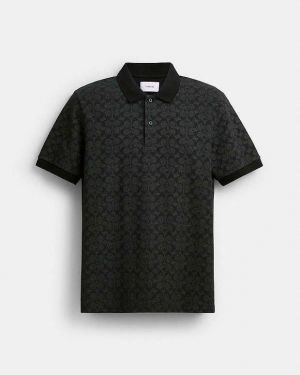 Coac H Black Premium Imported Compact Yarn 240 GSM Interlock Fabric Polo Tshirt All Over Monogram 3081