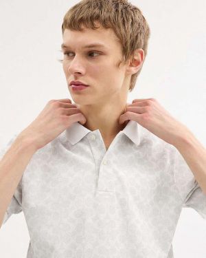 Coac H White Premium Imported Compact Yarn 240 GSM Interlock Fabric Polo Tshirt All Over Monogram 3082 