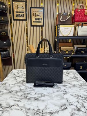Gucc_i GG Printed Flap Monogram Laptop Bag With Strap 