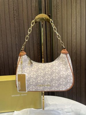 Michael-Michael-Kors Cora Medium Signature PVC Zip Pouchette Crossbody Bag Brown with box 70