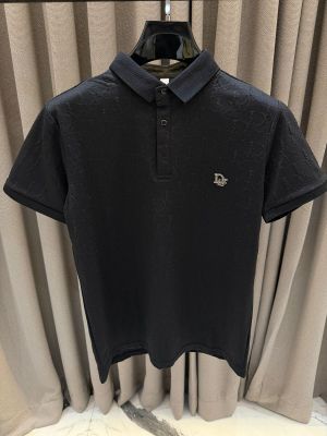 Christian Dio_r Chest Logo Full Monogram Polo T-shirt  Black