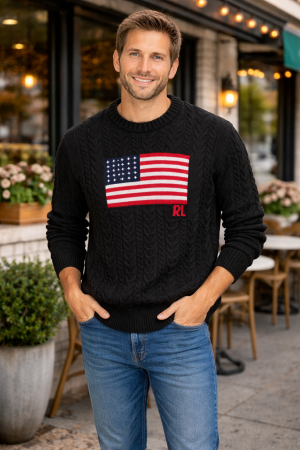 R L ROUND NECK SWEATER BLACK M445-BK