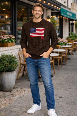 R L ROUND NECK SWEATER BROWN M445-BR