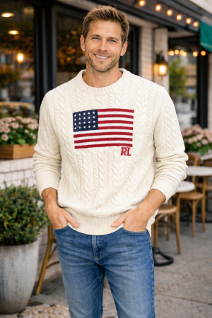 R L ROUND NECK SWEATER CREAM M445-CR