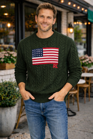 R L ROUND NECK SWEATER OLIVE M445-OL