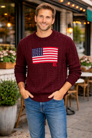 R L ROUND NECK SWEATER WINE M445-W