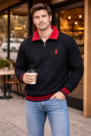 R L POLO NECK T-SHIRT BLACK M440-BK