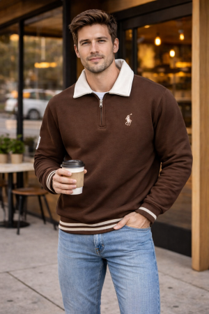 R L POLO NECK T-SHIRT BROWN M440-BR