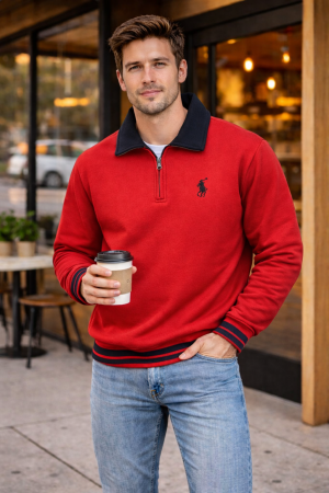 R L POLO NECK T-SHIRT RED M440-R