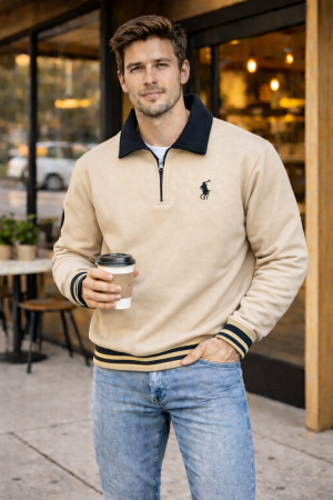 R L POLO NECK T-SHIRT CREAM M440-CR