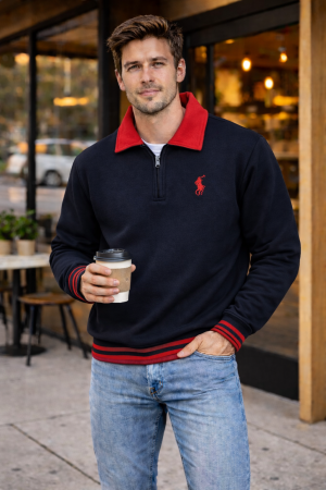 R L POLO NECK T-SHIRT NAVY M440-N