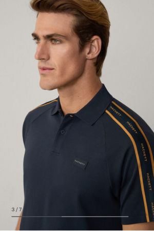 Hacke t Navy Premium 240 gsm interlock compact cotton fabric Polo Tshirt with Shoulder Design and Emboss Logo 3441