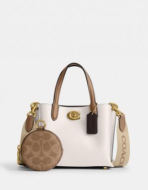 Coach_signature white collection willow small tote 24 crossbody top handle bag with double box premium quality(coin pouch)