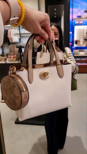 Coach_signature white collection willow small tote 24 crossbody top handle bag with double box premium quality(coin pouch)
