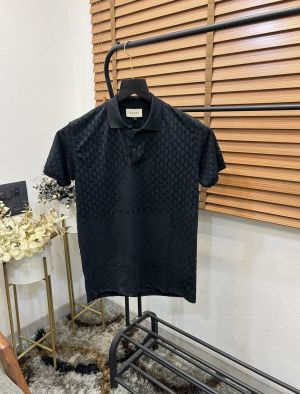 Gucc_i All Over Velvet Monogram Embossed Imported Jersey Lycra Polo T-shirt