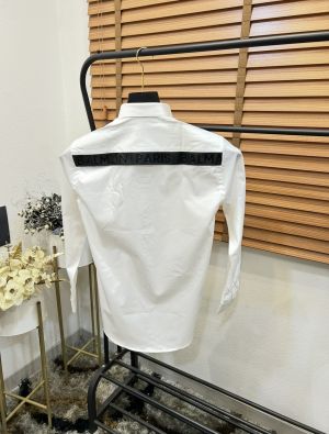 Balmai_n Paris Tira Steel Round Logo Patched Imported Premium Partywear Shirt With OG Box White