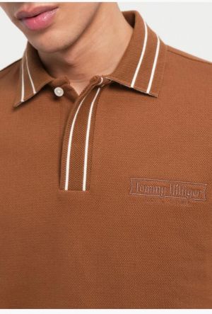 Tommy Hilfige r Brown Premium 240 gsm interlock compact cotton fabric Polo Tshirt with Collar Design and Embroidered Logo 3472
