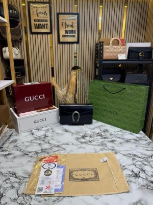 Gucc_i GG Dionysus Glossy Shoulder Bag With Double Og Box And Dust Bag Including Carry Bag (Black)