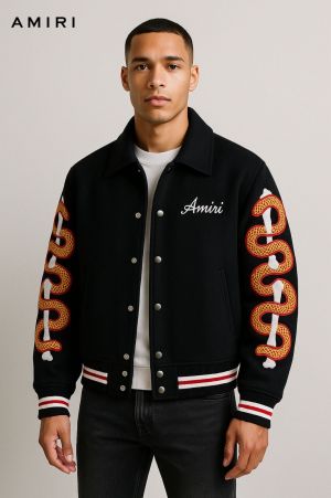 Amir_i Sleeve Snake Embroidered Patch Exclusive Wool Fabric Jacket Black (DN 615)