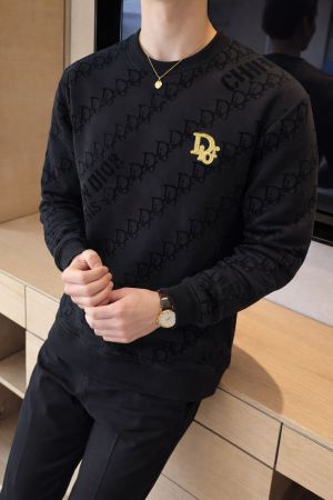 Christian Dio_r Chest Logo Full Monogram Sweatshirt Black