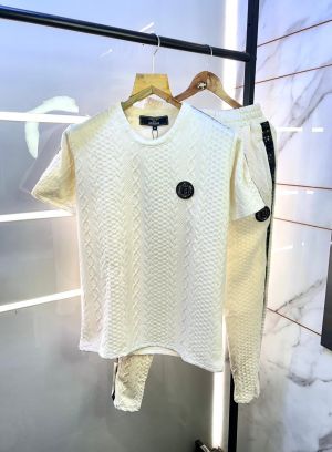 Balmai n Paris White Imported Embossed Print Premium Track Suit Brand Carry Bag Packing F3143-WH