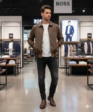 Hugo Bos s Brown Imported High end Faux Leather Jacket 3542