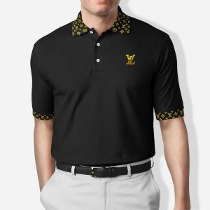Louis_Vuitton Imported Embroidery Logo Collar Neck Black Polo T-shirt F1193-BL