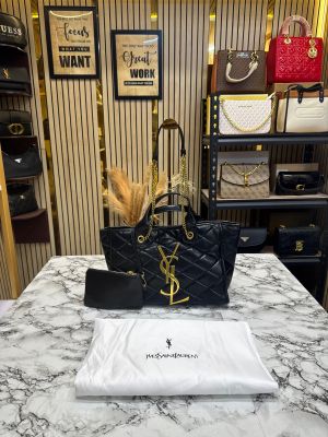 Ysl Yves Saint Laurent Bolse De Playa Quilted Hand Bag With Matching Wallet includes Dust Bag (Black-1476)