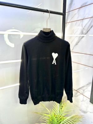 Ami Logo Imported Black High Neck Premium Pullovers F3391-BL