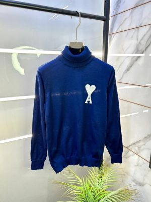 Ami Logo Imported Navy High Neck Premium Pullovers F3391-NY