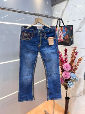 True Religio n Light Shade Premium Imported Stretchable Lycra Fabric Boot Cut Back Flap pocket Design Denim with Brand Box and Carry Bag 3552