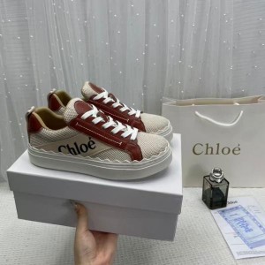 CHLOE WOMEN LAUREN SNEAKER IN LEATHER WITH CANVAS BROWN LE