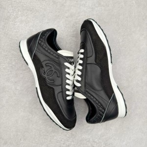 CHANE L SNEAKERS IN BLACK LEATHER AND SUEDE WITH WHITE LACES LE