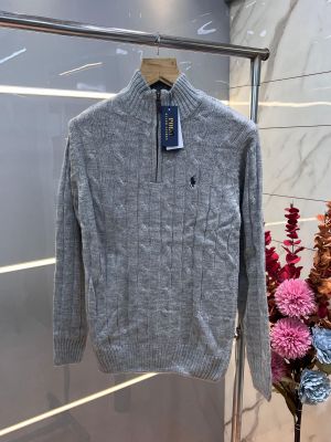 Ralph Laure n Grey Premium Imported High Neck Knitted Pullover Half Zipper Style 3569