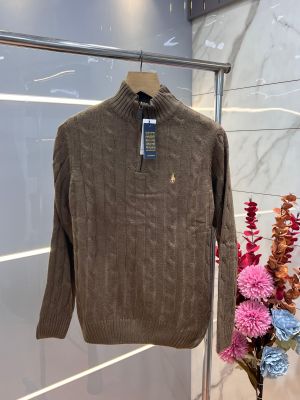 Ralph Laure n Brown Premium Imported High Neck Knitted Pullover Half Zipper Style 3570