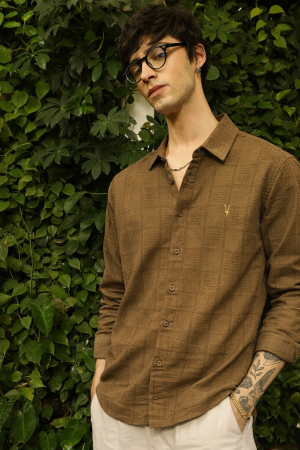 ALLSAINTS CHEST LOGO FULL SLEEVES IMPORTED SHIRT COFFEE BROWN