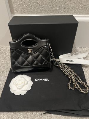 CHANE.L 31 BLACK MICRO SHOPPER SHINY  BAG PREMIUM WITH OG BOX & ACCESSORIES