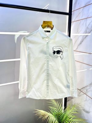 Karl Lagerfeld Imported Back Printed Oxford Lycra Premium White Shirt With Brand Packing F3103-W2
