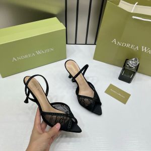 Andrea Wazen Black Katy 105 Slingback Pumps black Satin Mesh Rhinestone With OG Box & Carry Bag