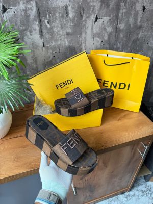 Fendi_Sunshine_Flip-flop_Sandal_With_Platform_In_Cotton_Fiber_Brown_Stripes_Brown_With_OG_Box_&_Carry_Bag